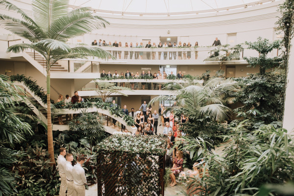 Wedding guests watching at Pavilion